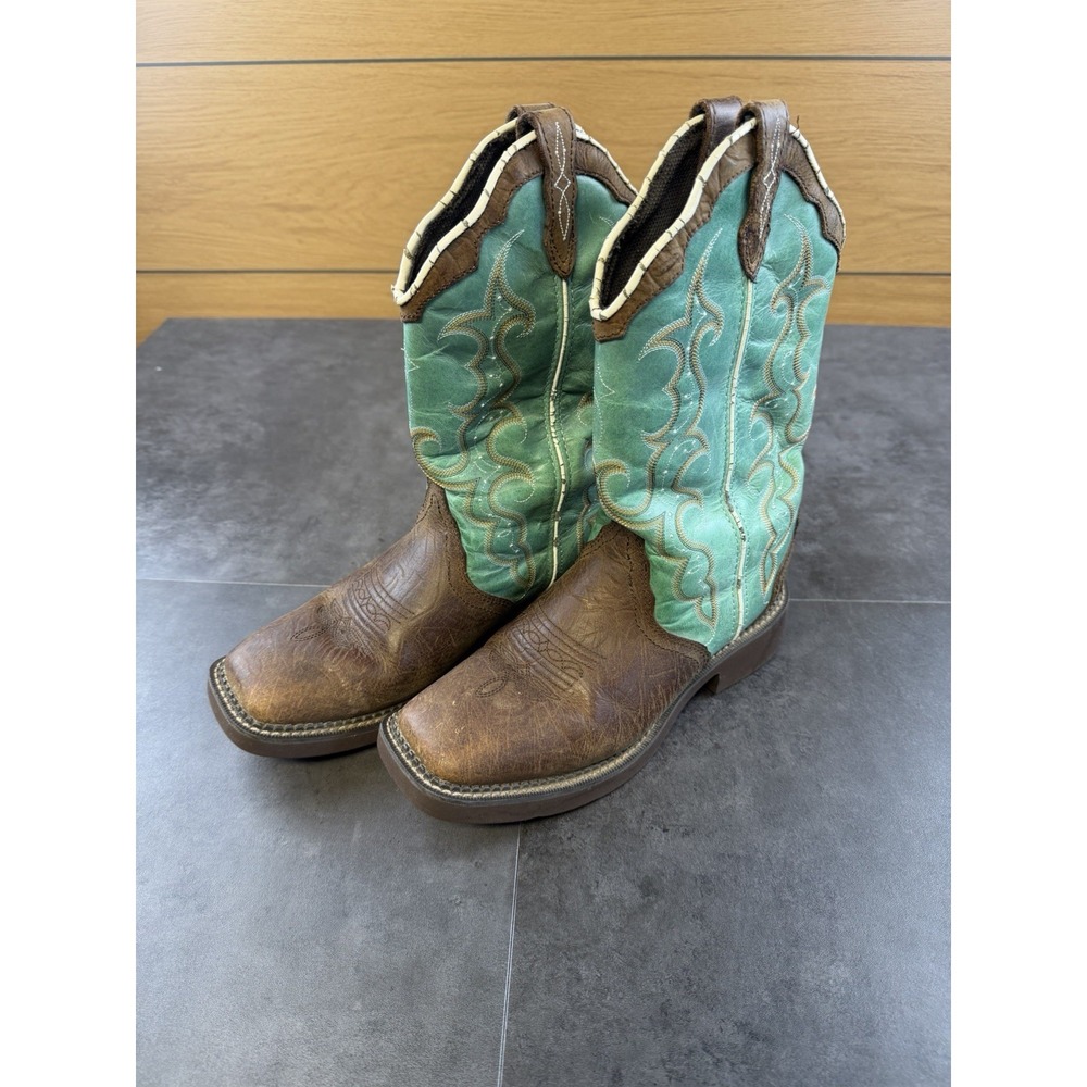 Justin Gypsy "Raya" Women's Turquois & Brown Cowboy Boot Size 7.5 B